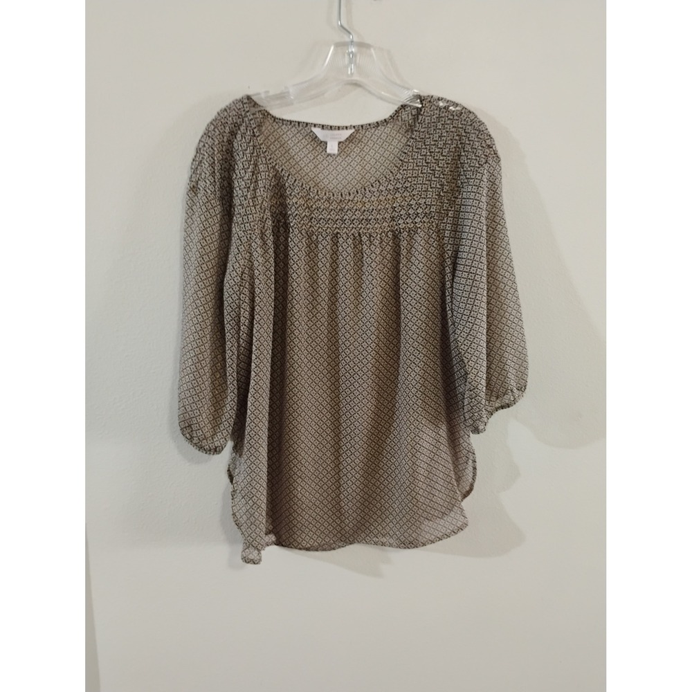 LC Lauren Conrad Floral Metallic Stripe Sheer Blouse Brown Gold Large